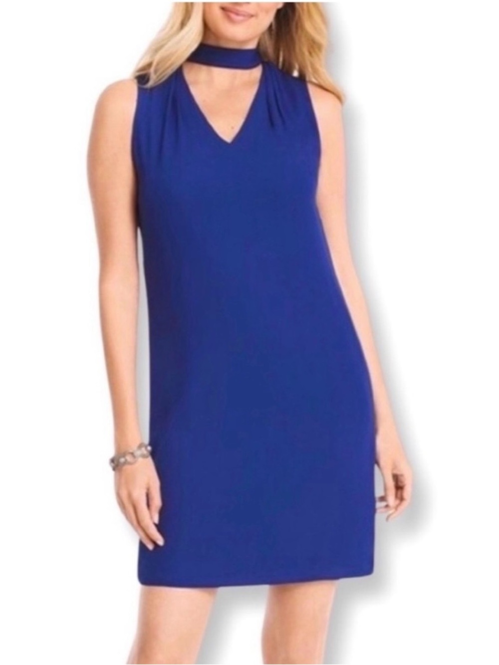 White House Black Market Royal Blue Sleeveless Choker Shift Dress
